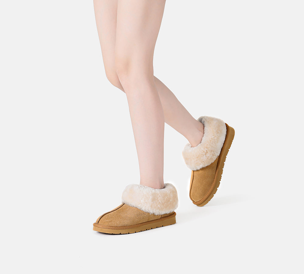 EVERAU® UGG Slippers Sheepskin Wool Suede Ankle Homey - UGG EXPRESS