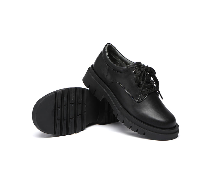EVERAU® Senior Black Leather Large Size Lace Up School Shoes - UGG EXPRESS