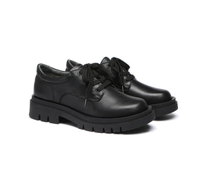 EVERAU® Senior Black Leather Large Size Lace Up School Shoes - UGG EXPRESS
