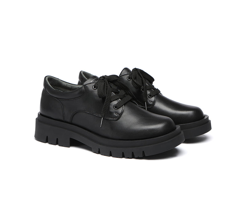 EVERAU® Senior Black Leather Large Size Lace Up School Shoes - UGG EXPRESS