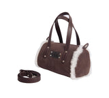 Women Sheepskin Wool Small Hand Carry Shoulder Strap Zip Barrell Bag - UGG EXPRESS