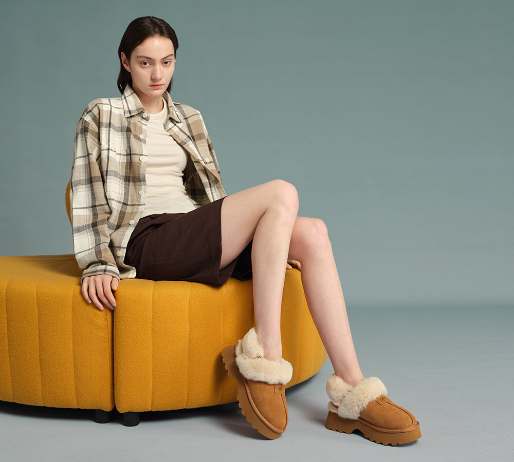 AUSTRALIAN SHEPHERD® 3-Way Style UGG Slippers Women Removable Wool Strap Slingback Chunky Platform Muna UGG AUSTRALIAN SHEPHERD