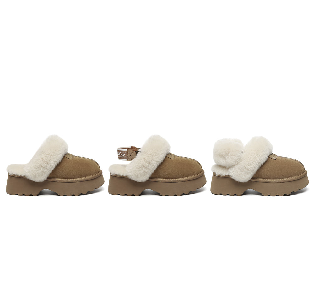 AUSTRALIAN SHEPHERD® 3-Way Style UGG Slippers Women Removable Wool Strap Slingback Chunky Platform Muna UGG AUSTRALIAN SHEPHERD