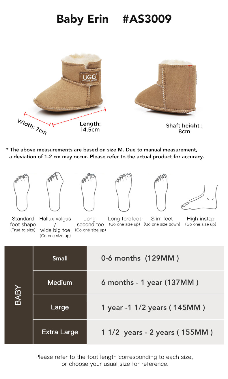AUSTRALIAN SHEPHERD® UGG Baby Booties Erin size chart