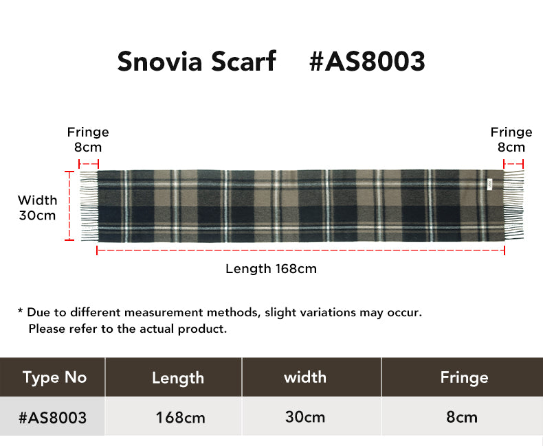 AUSTRALIAN SHEPHERD® 100% Wool Check Scarf Snovia size chart