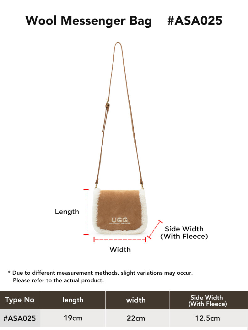 AUSTRALIAN SHEPHERD® Women Fluffy Wool Over Shoulder Messenger Bag size chart