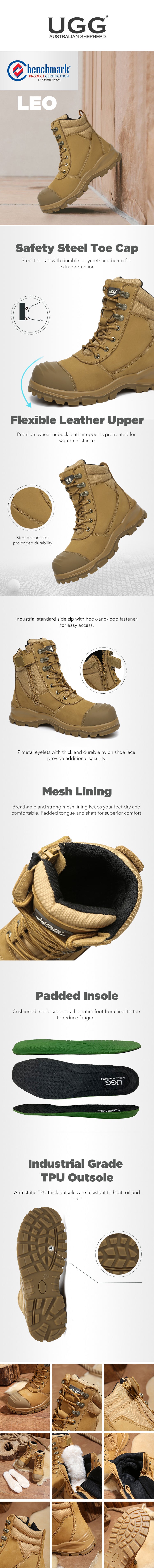 AUSTRALIAN SHEPHERD® UGG Men  Zipper Steel Toe Wool Insoles Work Safety Boots Leo