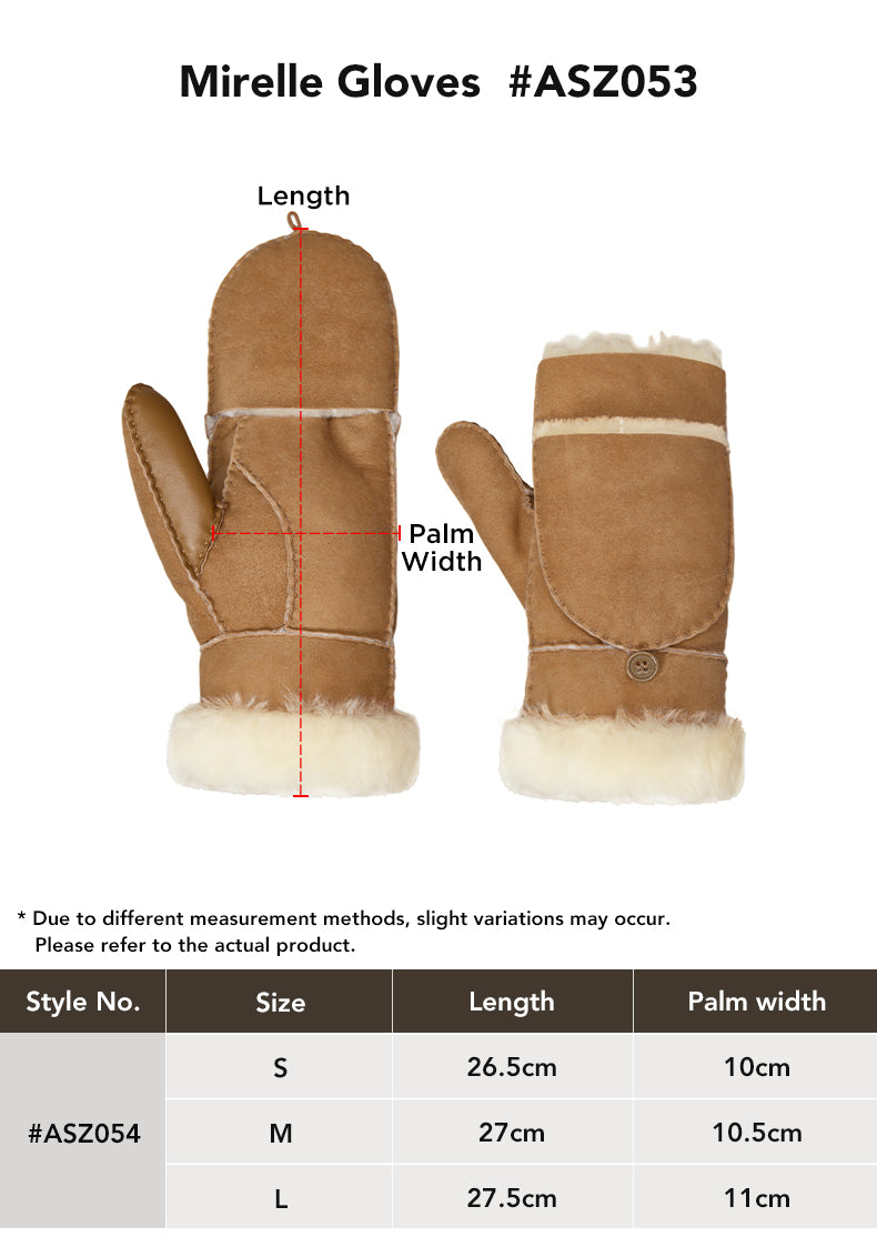 AUSTRALIAN SHEPHERD® Sheepskin Merra Mittens size chart