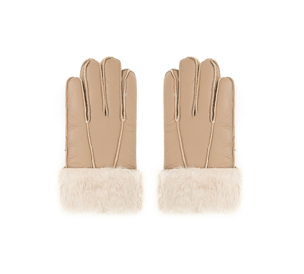 AUSTRALIAN SHEPHERD® Leather Fluffy Sheepskin Wool Stitching Gloves - UGG EXPRESS