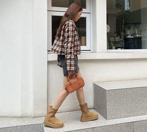 UGG EVERAU® UGG Boots Women Sheepskin Wool Zipper Decor Stretchy Mid Calf Platform Ethel