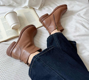 EVERAU® Women Leather Zipper Ankle Boots Chapple EVERAU