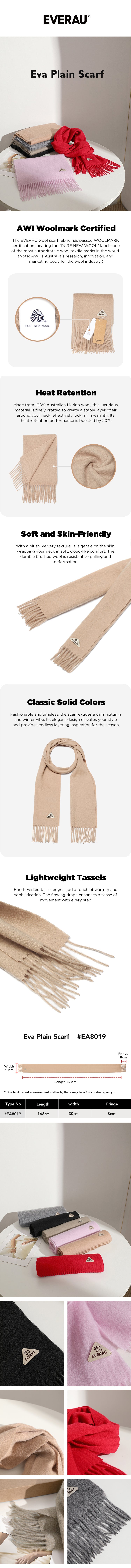 EVERAU® 100% Wool Plain Scarf Eva