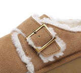 EVERAU® UGG Sheepskin Wool Adjustable Buckle Ankle Platform Slippers Tobias