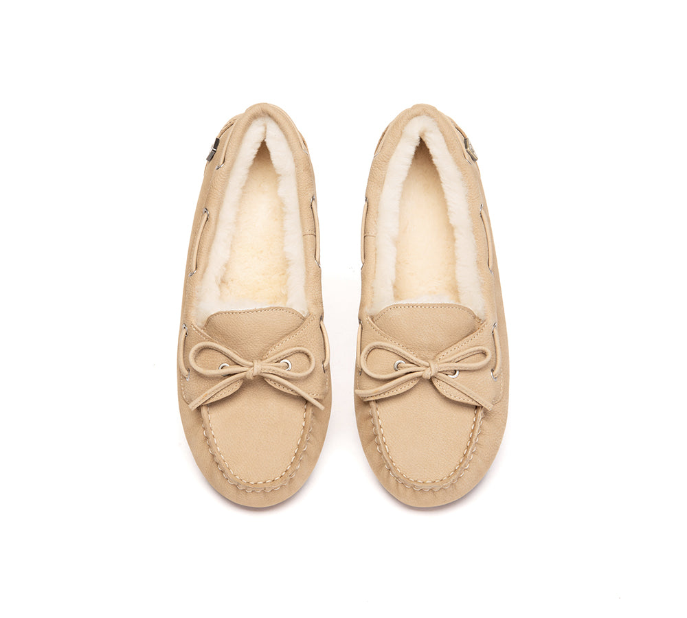 EVERAU® UGG Slippers Women Sheepskin Wool Bow Moccasins Pommie EVERAU