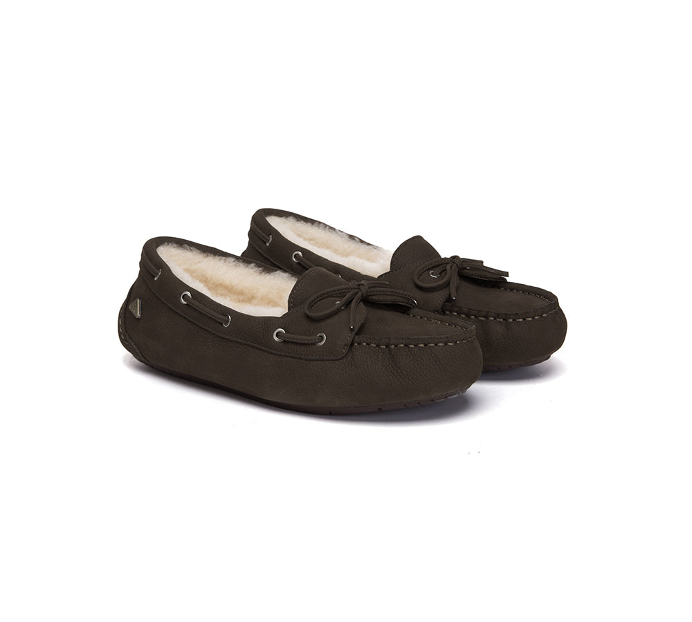 EVERAU® UGG Slippers Women Sheepskin Wool Bow Moccasins Pommie EVERAU
