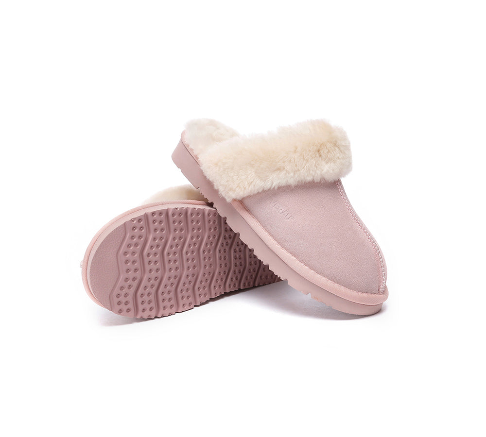 EVERAU® UGG Slippers Sheepskin Wool Suede Scuff Muffin - UGG EXPRESS