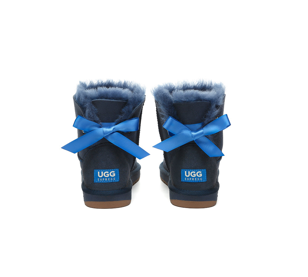 UGG EXPRESS® Beyond Blue UGG Boots Sheepskin Wool Mini Back Bow UGG EXPRESS