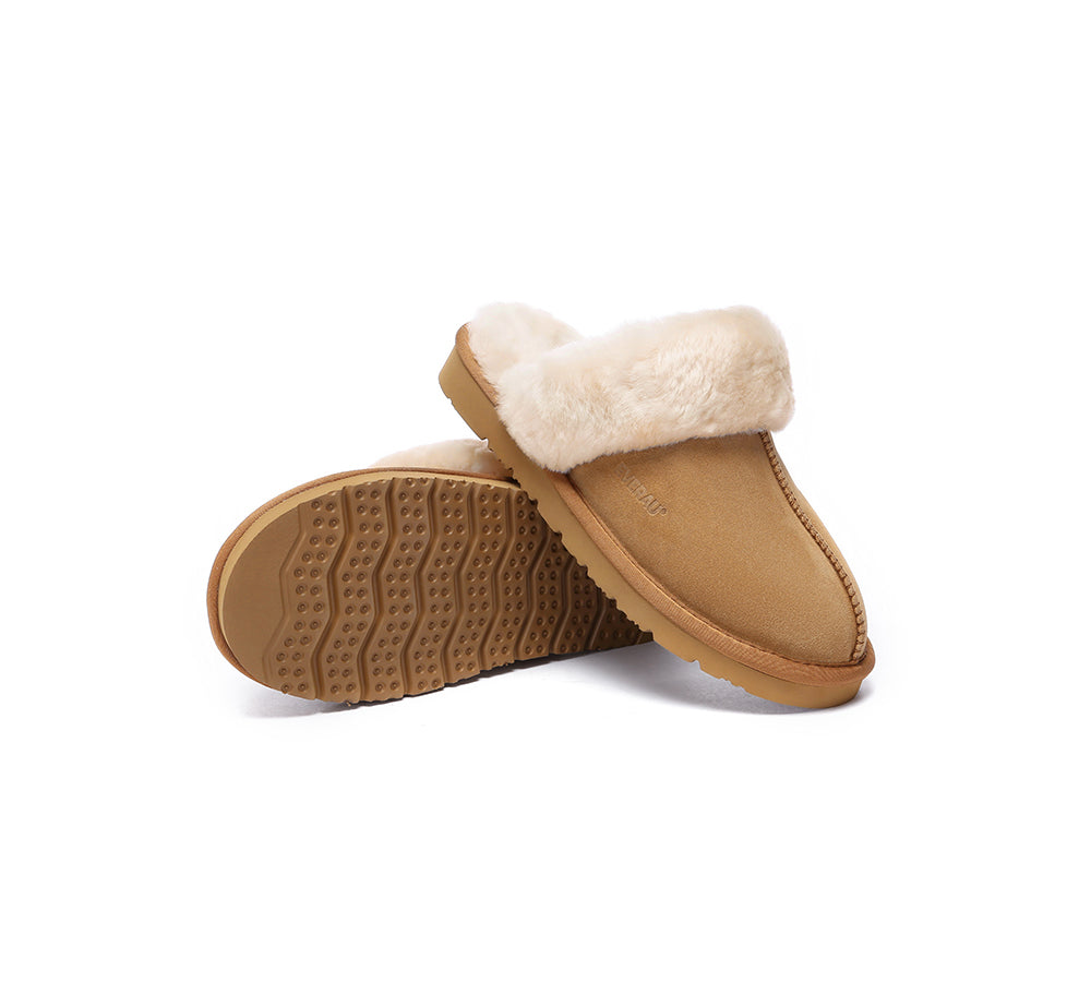 EVERAU® UGG Slippers Sheepskin Wool Suede Scuff Muffin - UGG EXPRESS