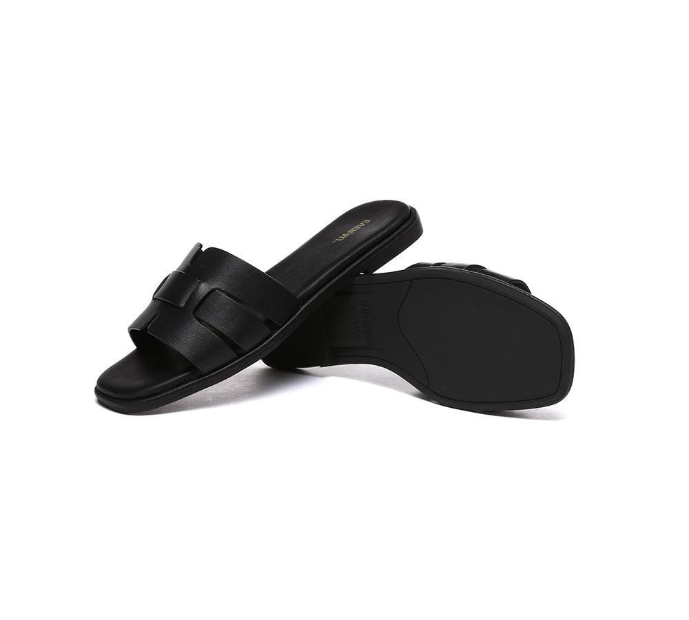 EVERAU® Women Leather Woven Flat Slides Bolita