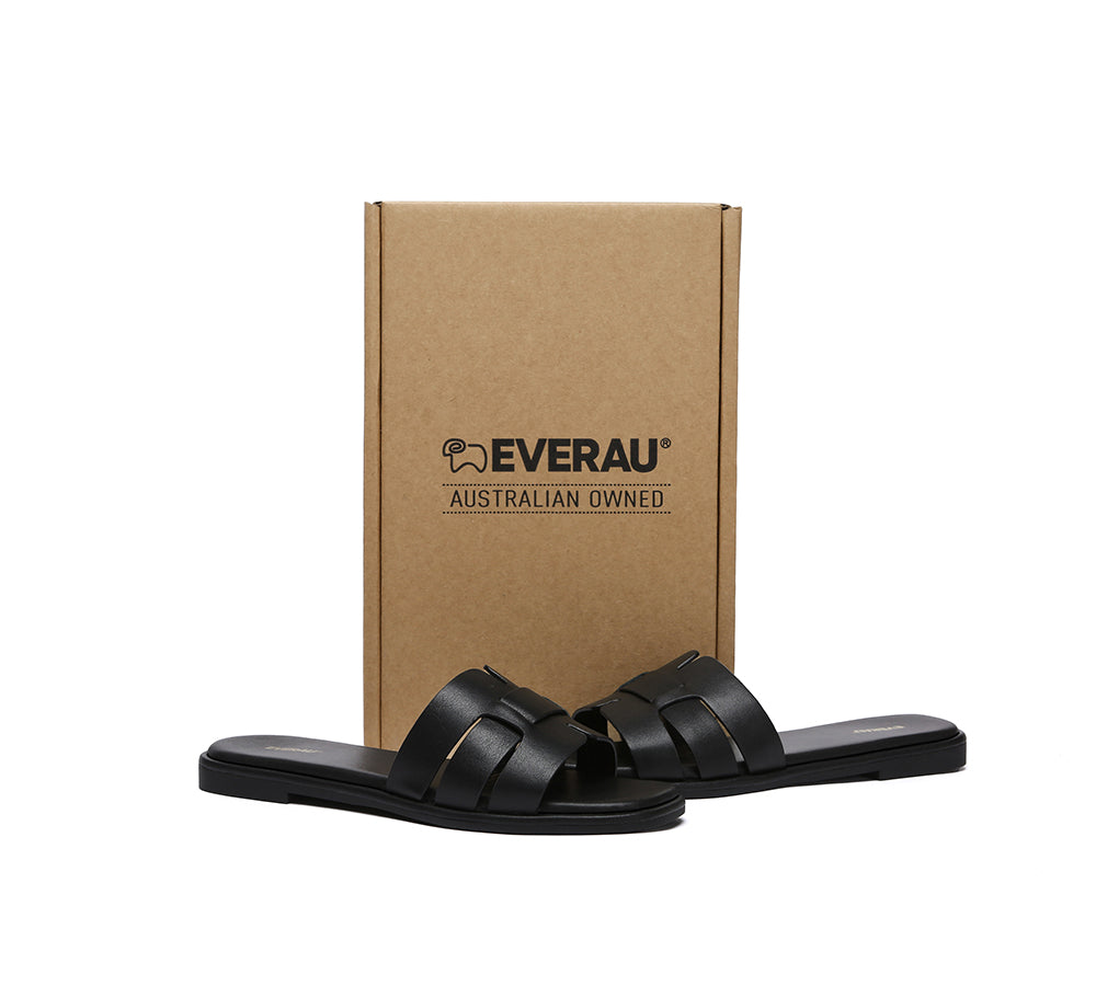 EVERAU® Women Leather Woven Flat Slides Bolita