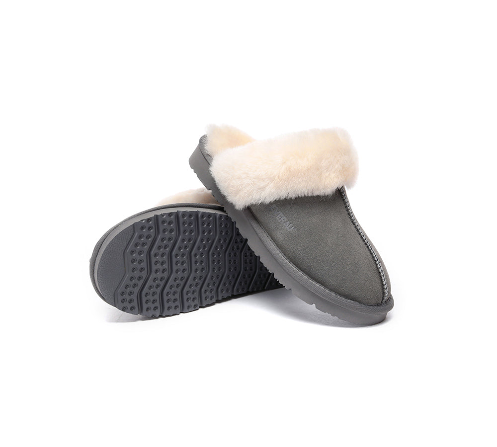 EVERAU® UGG Slippers Sheepskin Wool Suede Scuff Muffin - UGG EXPRESS