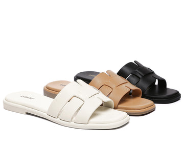 EVERAU® Women Leather Woven Flat Slides Bolita