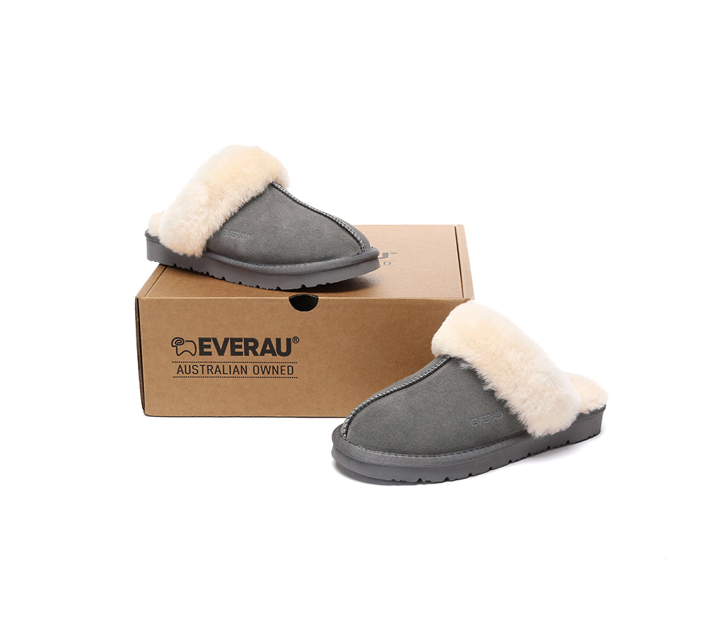 EVERAU® UGG Slippers Sheepskin Wool Suede Scuff Muffin - UGG EXPRESS