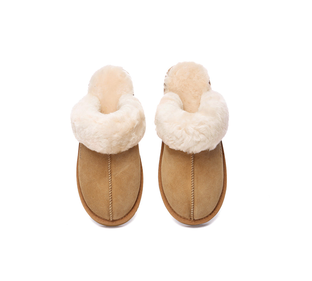 EVERAU® UGG Slippers Sheepskin Wool Suede Scuff Muffin - UGG EXPRESS