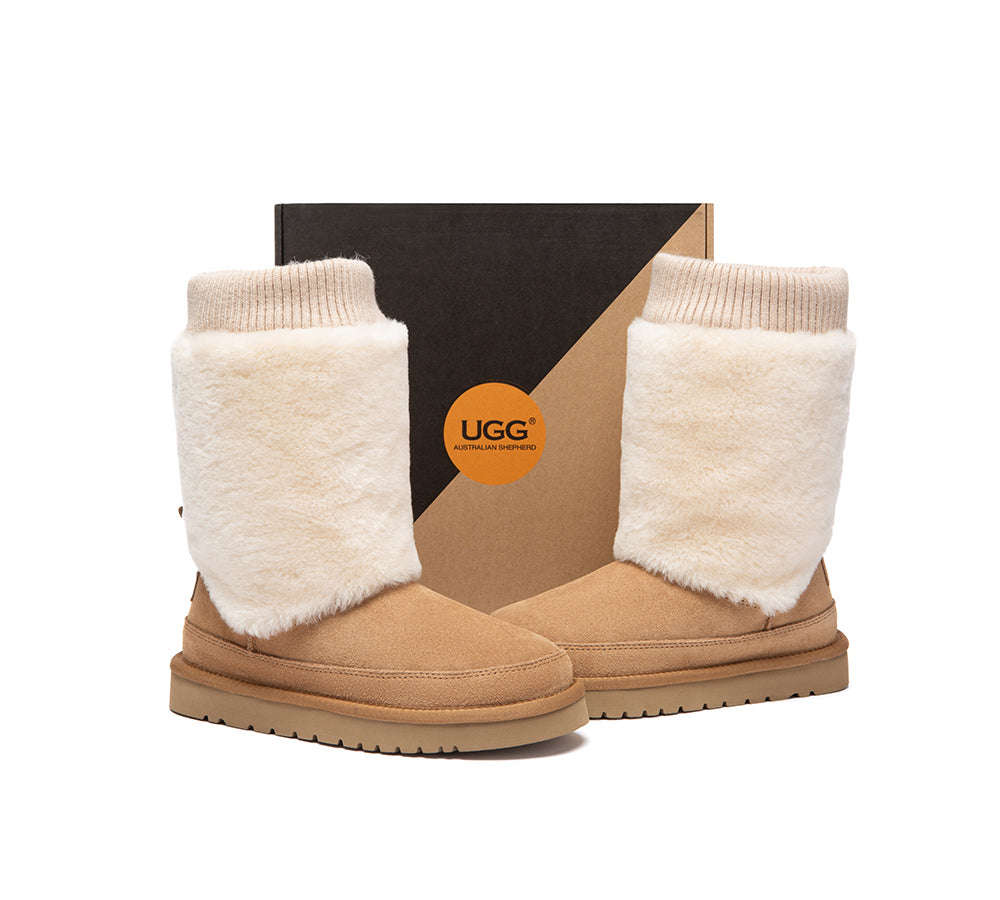 AUSTRALIAN SHEPHERD® UGG Boots Women Sheepskin Wool Collar Short Millen UGG AUSTRALIAN SHEPHERD