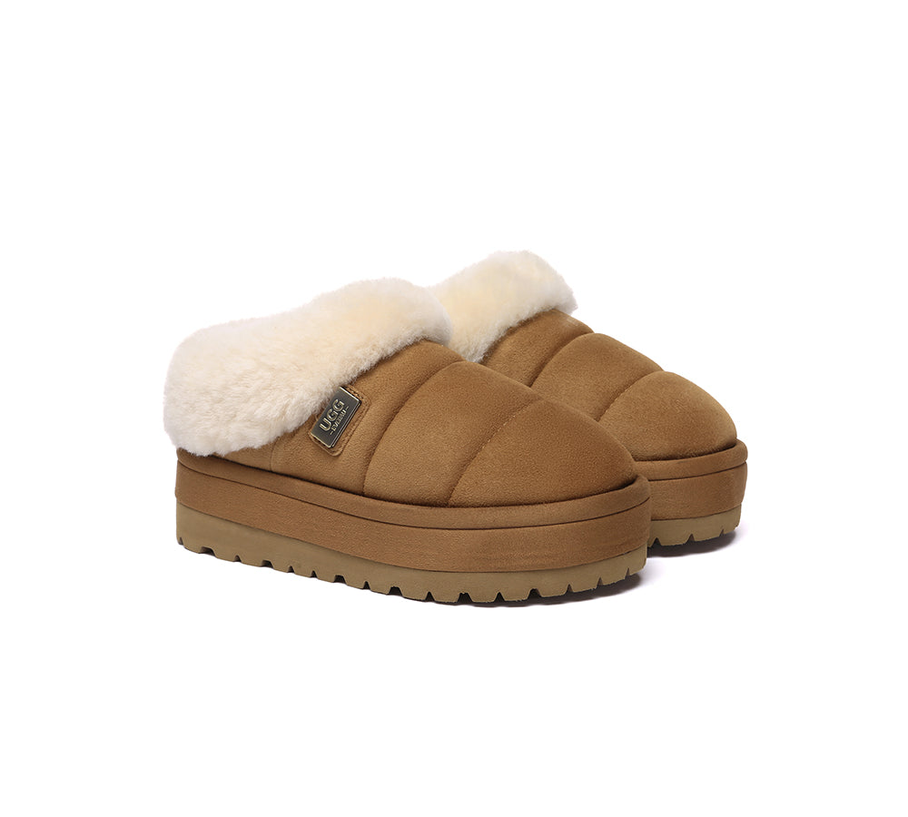 UGG EVERAU?? UGG Slippers Women Sheepskin Wool Collar Ankle Platform Ulrika - UGG EXPRESS