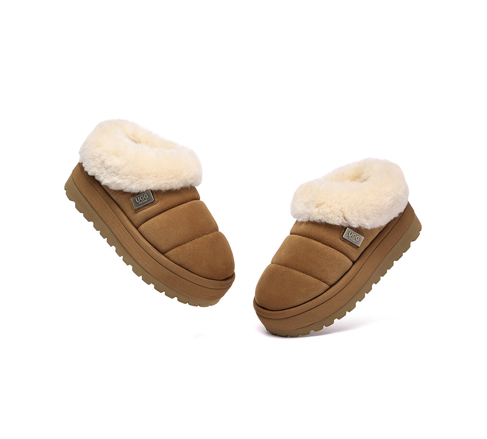 UGG EVERAU?? UGG Slippers Women Sheepskin Wool Collar Ankle Platform Ulrika - UGG EXPRESS