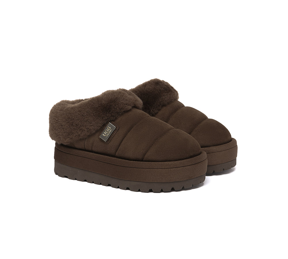 UGG EVERAU?? UGG Slippers Women Sheepskin Wool Collar Ankle Platform Ulrika - UGG EXPRESS