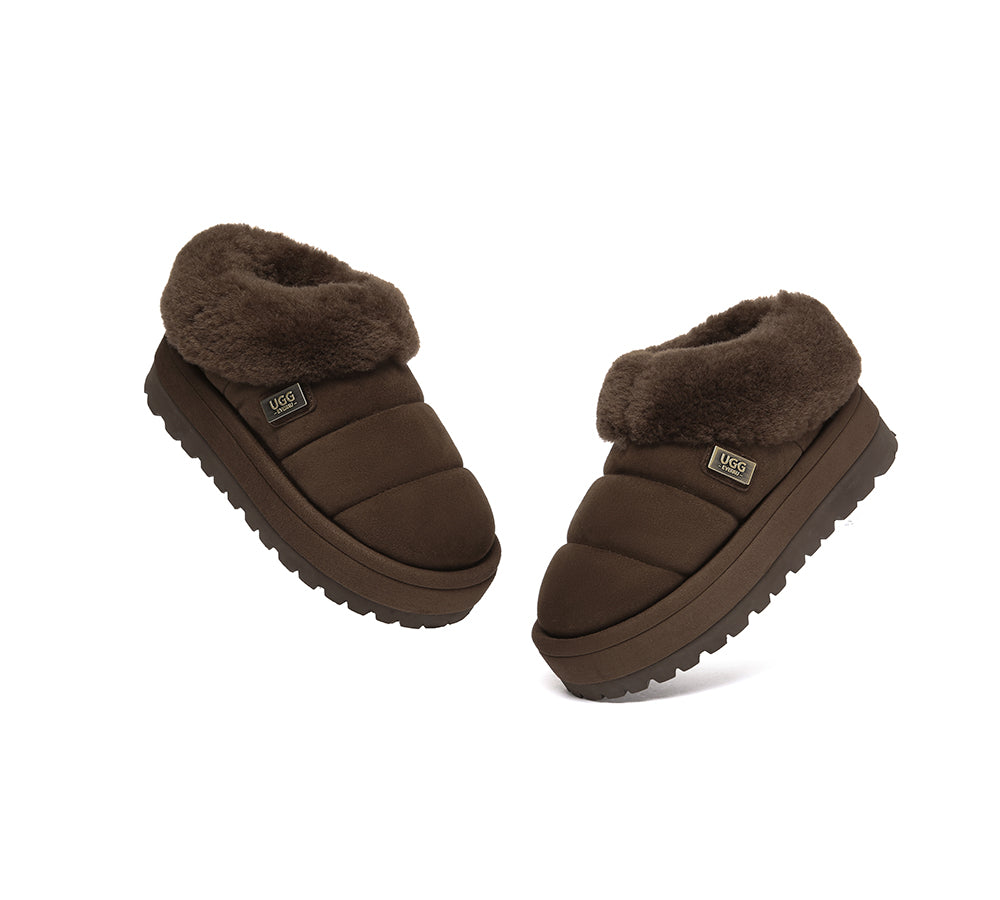 UGG EVERAU?? UGG Slippers Women Sheepskin Wool Collar Ankle Platform Ulrika - UGG EXPRESS