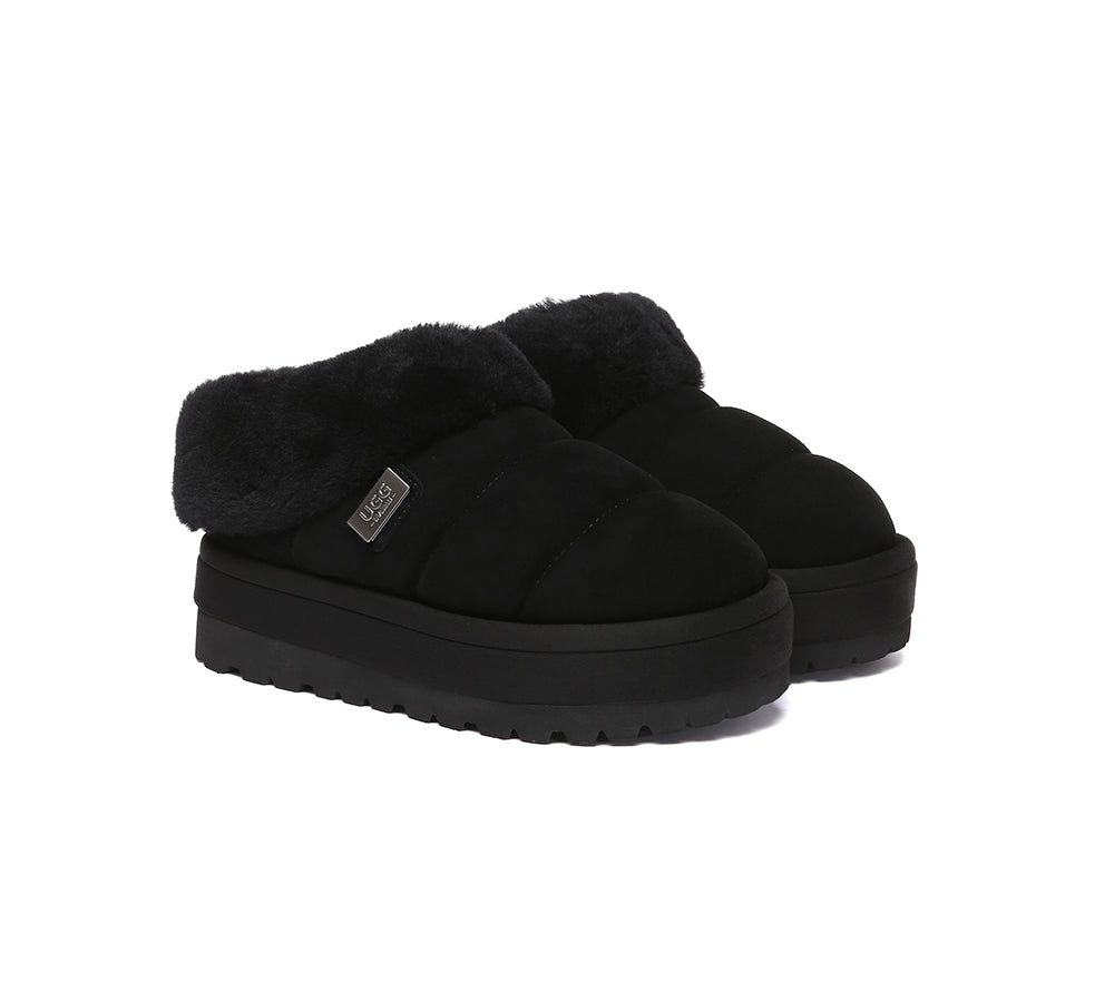 UGG EVERAU?? UGG Slippers Women Sheepskin Wool Collar Ankle Platform Ulrika - UGG EXPRESS
