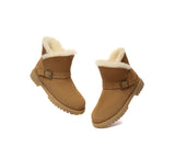 EVERAU® UGG Women Sheepskin Wool Buckle Decor Ankle Boots Polarwalk