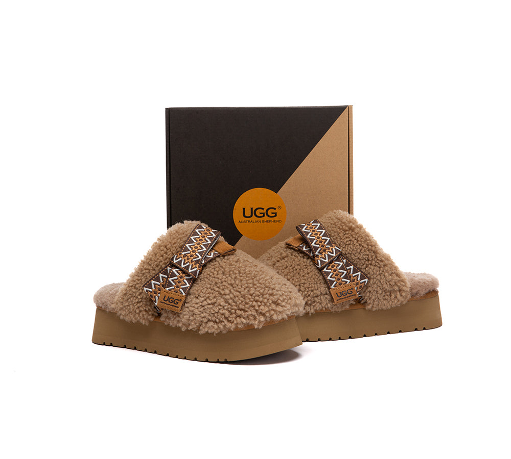 AUSTRALIAN SHEPHERD® UGG Slippers Women Sheepskin Wool Bow Platform Cecil UGG AUSTRALIAN SHEPHERD