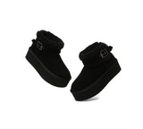UGG EVERAU® UGG Sheepskin Wool Adjustable Buckle Ankle Platform Boots Ula