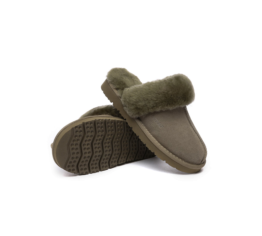EVERAU® UGG Slippers Sheepskin Wool Suede Scuff Muffin - UGG EXPRESS