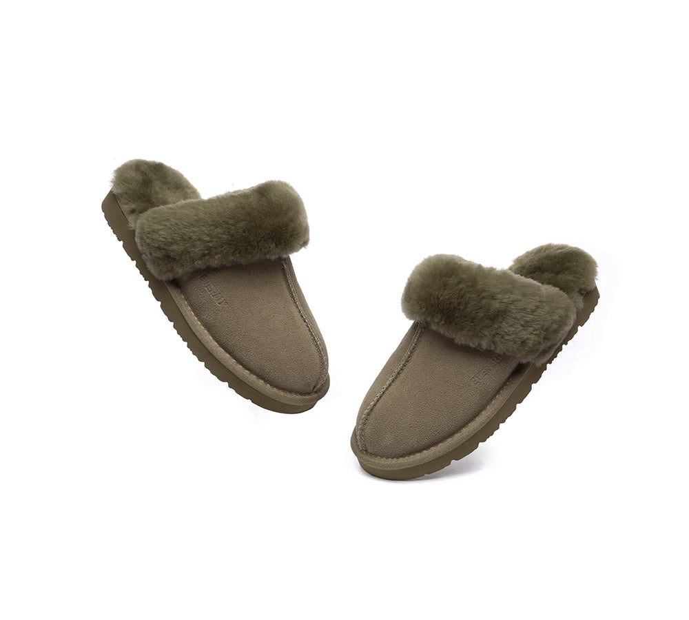EVERAU® UGG Slippers Sheepskin Wool Suede Scuff Muffin - UGG EXPRESS