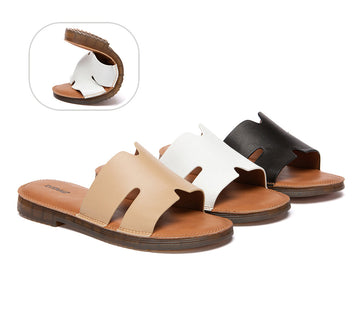 EVERAU® Women Slides Leather Ultra Soft Woven Flat Clovey EVERAU