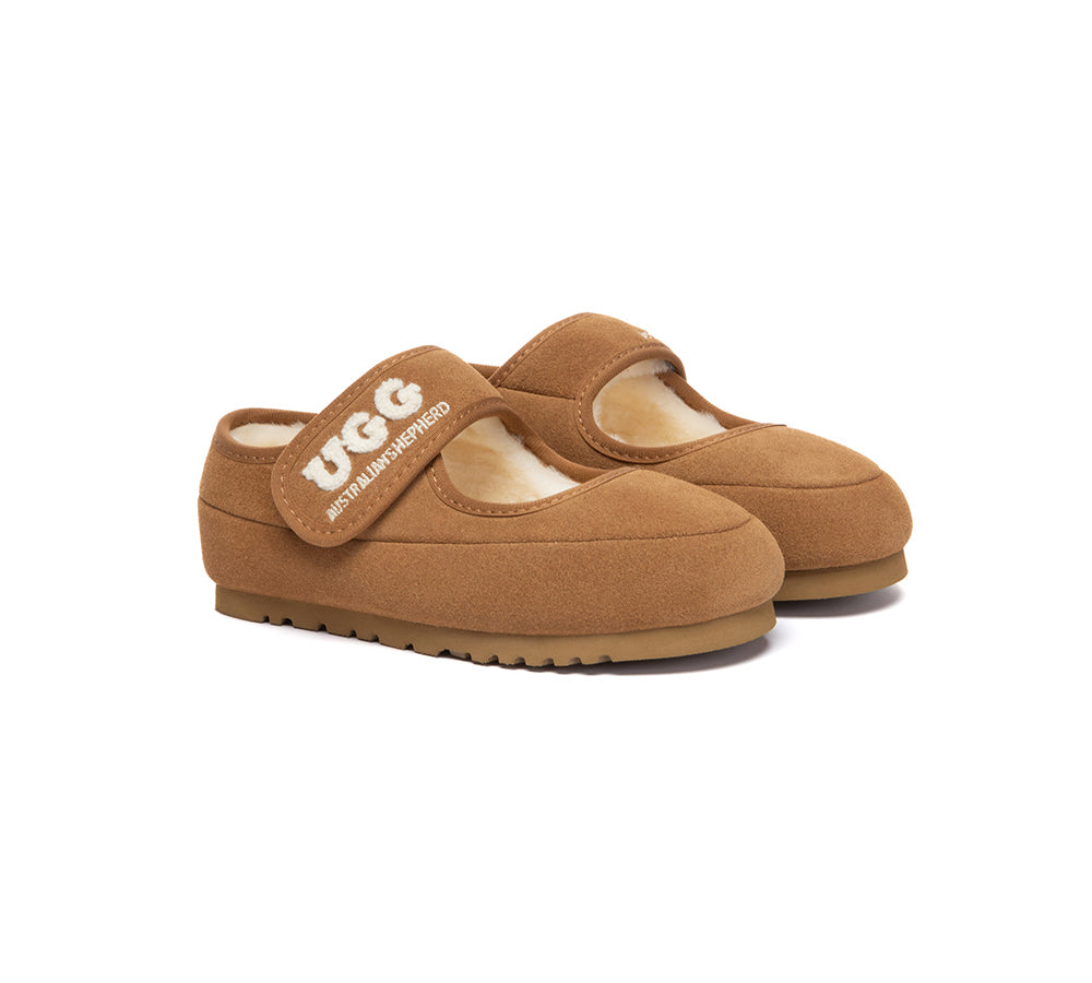 AUSTRALIAN SHEPHERD® UGG Kids Slippers Sheepskin Wool Adjustable Strap Mary Jane Velvi Kids UGG AUSTRALIAN SHEPHERD