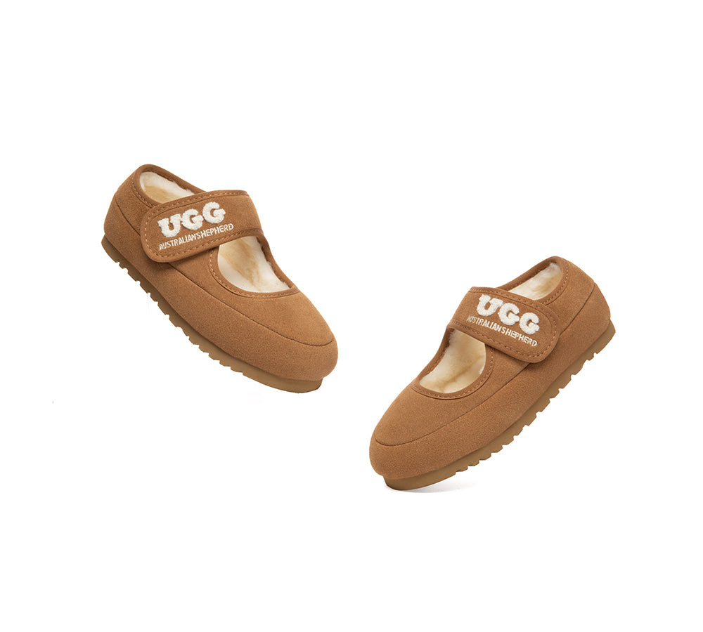 AUSTRALIAN SHEPHERD® UGG Kids Slippers Sheepskin Wool Adjustable Strap Mary Jane Velvi Kids UGG AUSTRALIAN SHEPHERD