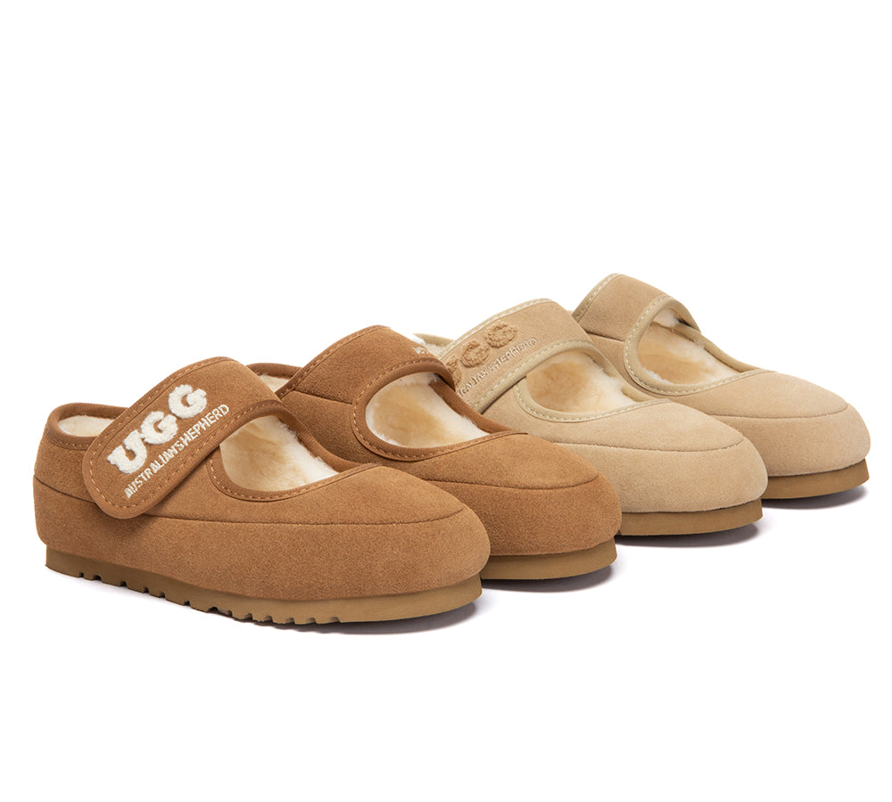 AUSTRALIAN SHEPHERD® UGG Kids Slippers Sheepskin Wool Adjustable Strap Mary Jane Velvi Kids UGG AUSTRALIAN SHEPHERD