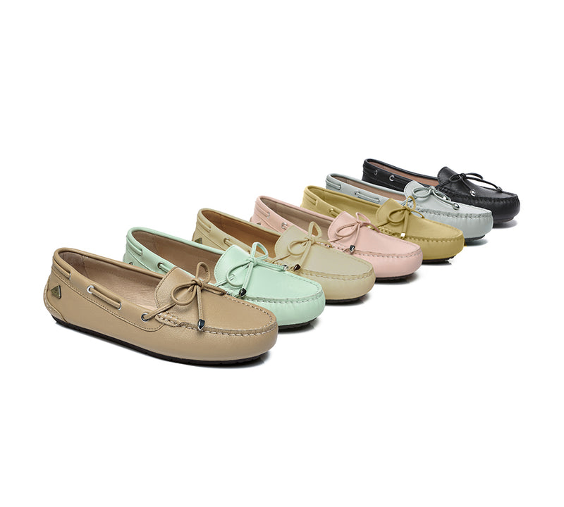 EVERAU® Women Leather Bow Casual Summer Moccasin Frida EVERAU