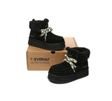 EVERAU® UGG Women Sheepskin Wool Lace Up Ankle Platform Boots Honour