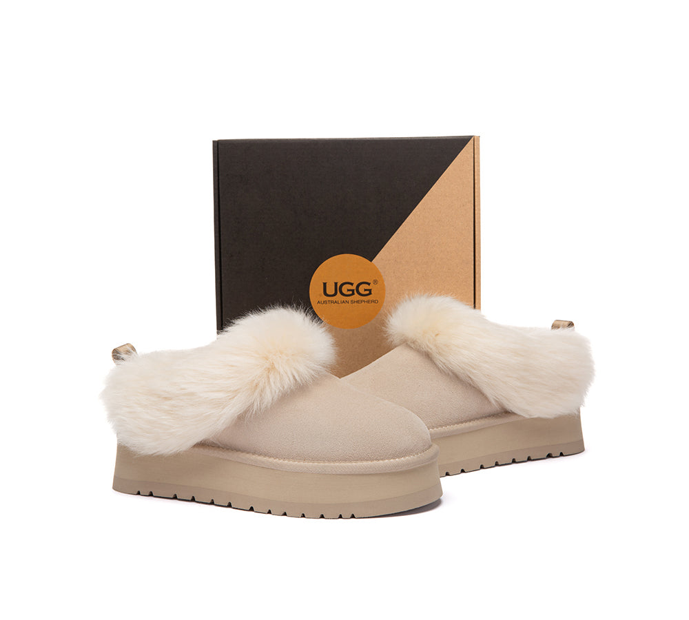 AUSTRALIAN SHEPHERD® UGG Slippers Sheepskin Wool Collar Ankle Platform Mianee UGG AUSTRALIAN SHEPHERD
