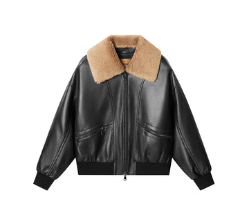 EVERAU® Sheepskin Leather Jacket Women Detachable Wool Collar Voco EVERAU