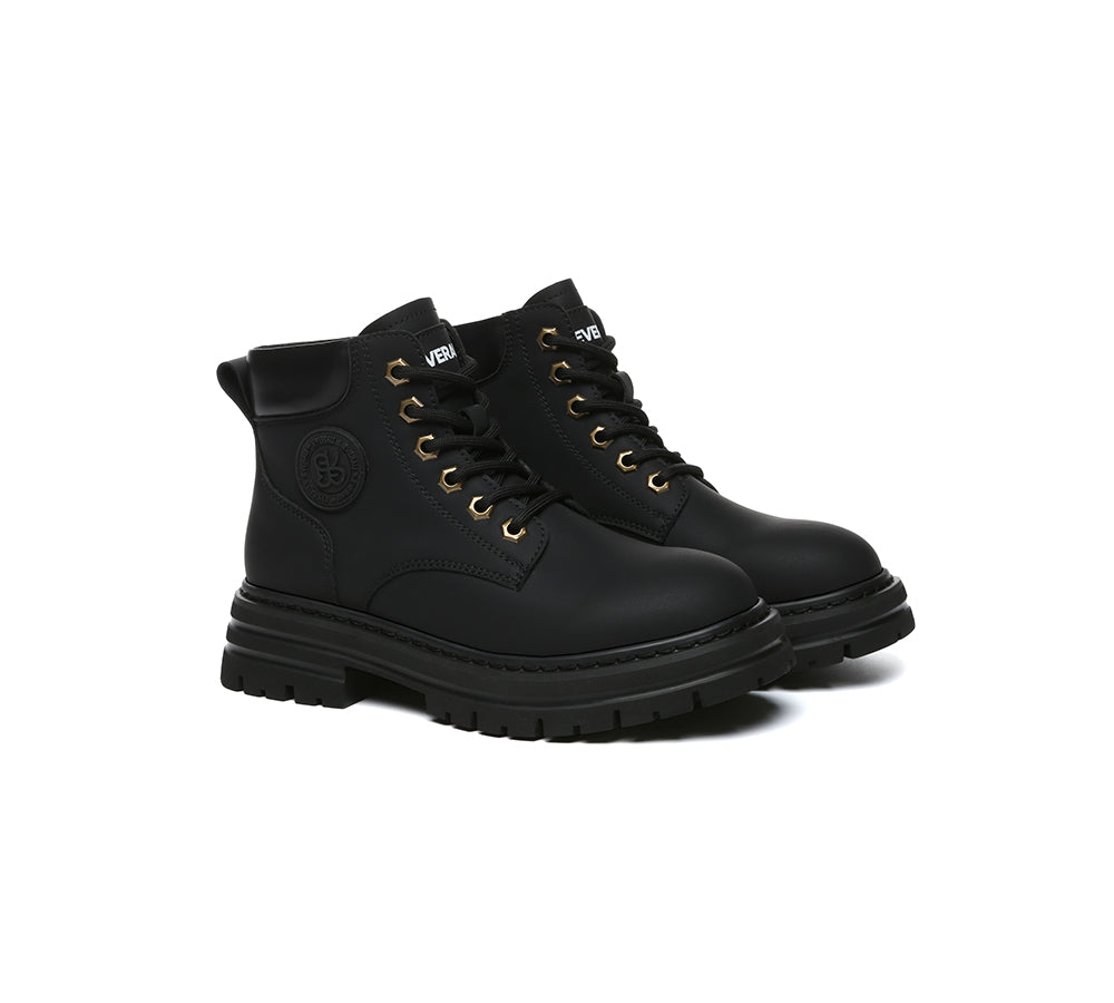 EVERAU® Women Leather Chunky Boots Stephanie