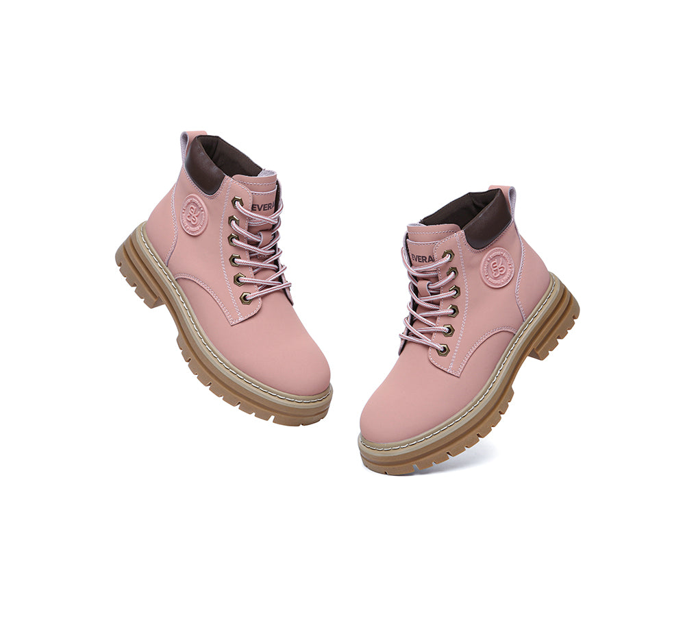 EVERAU® Women Leather Chunky Boots Stephanie