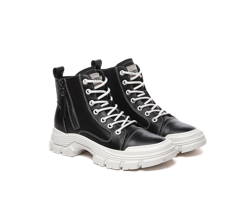 EVERAU® Women Leather Zipper Chunky Boots Lorrin